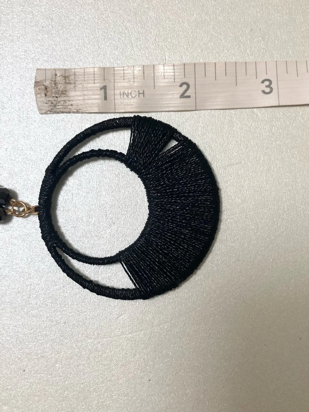 Versano Black Thread Fringe Circle Pendant preloved cord bead Necklace Jewelry